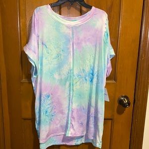 Tie Dye Top with Lazer Cut Shoulders